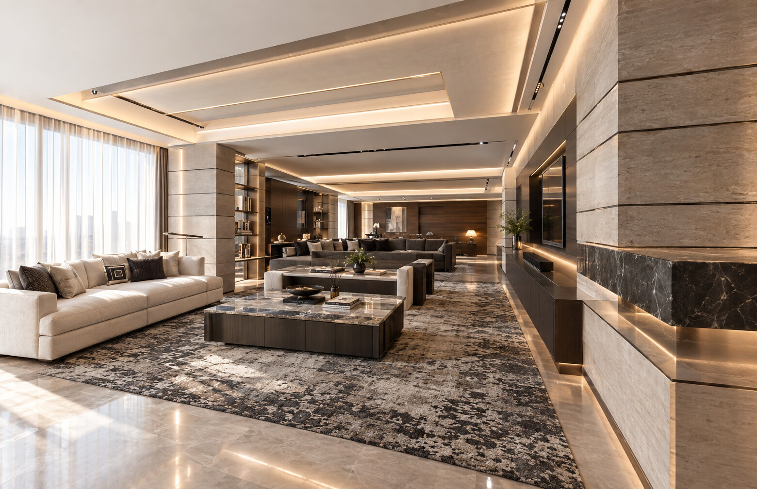 Architectural sketch of a designed living room